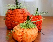 Stuffed Fabric Pumpkin Set of Three, Hand Made Fall Decor, Primitive Autumn Decoration, Collectible Plush Halloween Decor