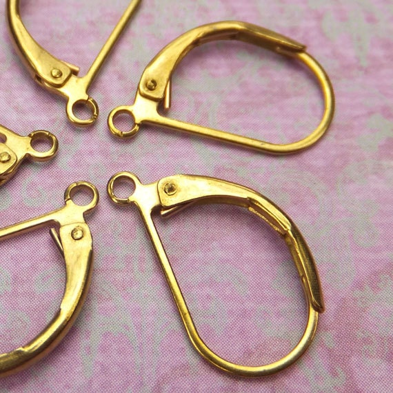 20 Raw BRASS Leverback EARWIRE Hoops 17x10mm, Earring Components - 20 Pieces, Jewelry Making Findings - Beadconet EH1026