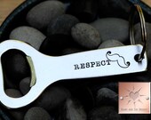 Respect the Stache - Personalized Hand Stamped Bottle Opener - Keychain - Mustache Key Chain