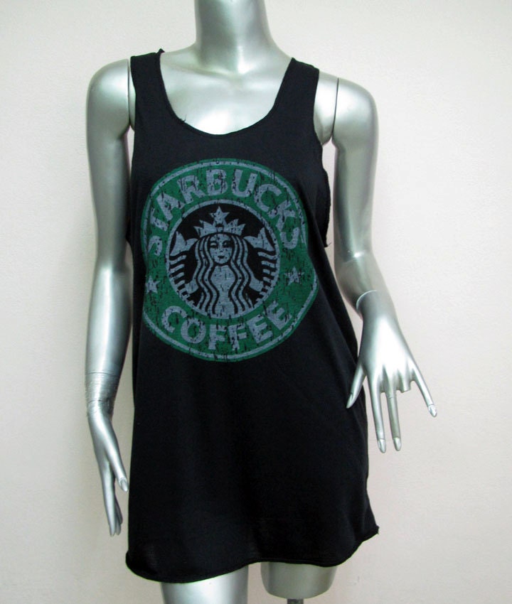 STARBUCKS Coffee T-Shirt Women shirt Tank Tops Mini Dress sleeveless silk screen shirt Rock Punk classic backless charity Black Q05 Size M