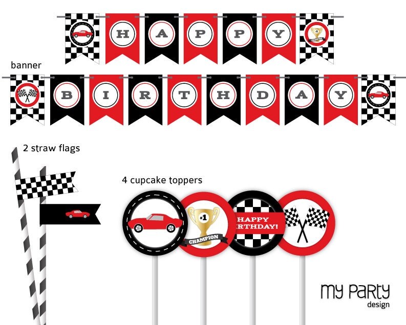 Car Race Party Pack INSTANT DOWNLOAD Printable by mypartydesign
