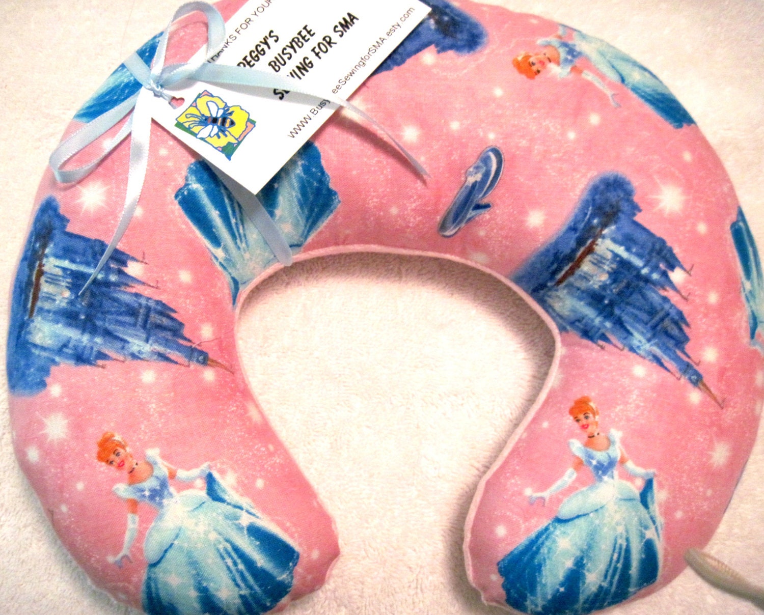 Travel Pillow - Head Neck Support - Toddler Infant Baby - Cinderella - Pink Star Minky - Disney Princess - Girls