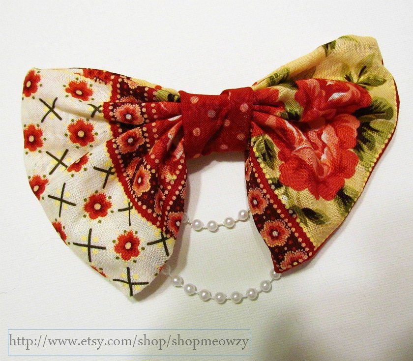 Cottage Roses Lolita Hair Bow with Beads