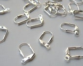 20 Leverback earwires with plain shield shiny silver earrings with loop 15x11mm 8540FD