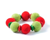 Christmas Bracelet Chunky Felted Beadwork Bracelet Green and Red Winter Holiday Jewelry
