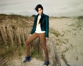 Emerald Cropped jacket, Pirate Green felted jacket, moto bike inspired, retro cool by texturable