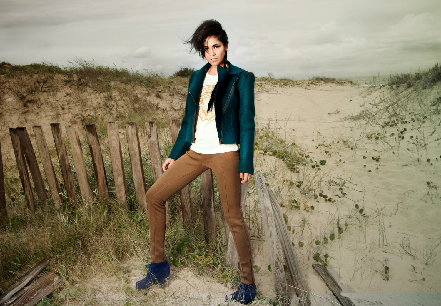 Emerald Cropped jacket, Pirate Green felted jacket, moto bike inspired, retro cool by texturable