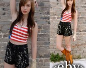 Vintage 80's Black Denim High Waisted Bleached Festival Cut Offs Shorts XS S