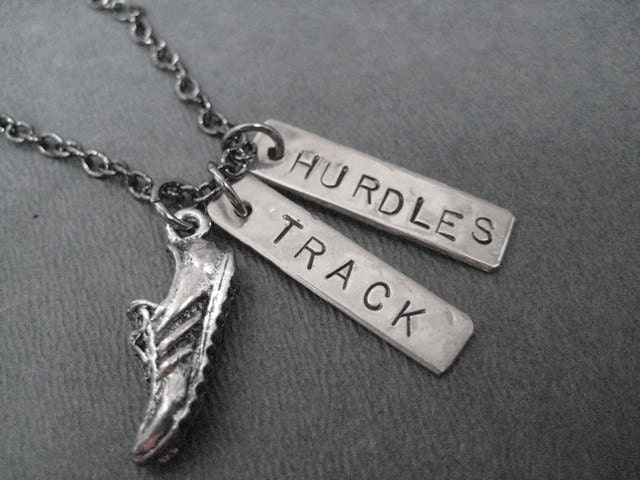 RUN TRACK HURDLES Necklace - Running Necklace on 18 inch gunmetal chain - Track Jewelry - Hurdles Jewelry