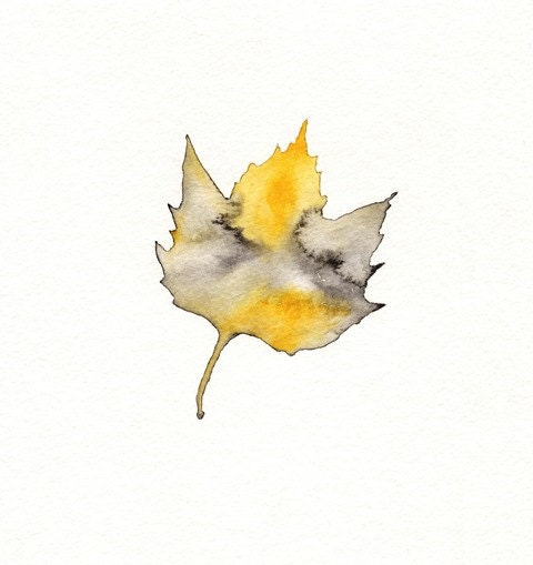 Leaf painting / watercolor print / grey and yellow / gray and yellow / I will never leave you / Archival Print