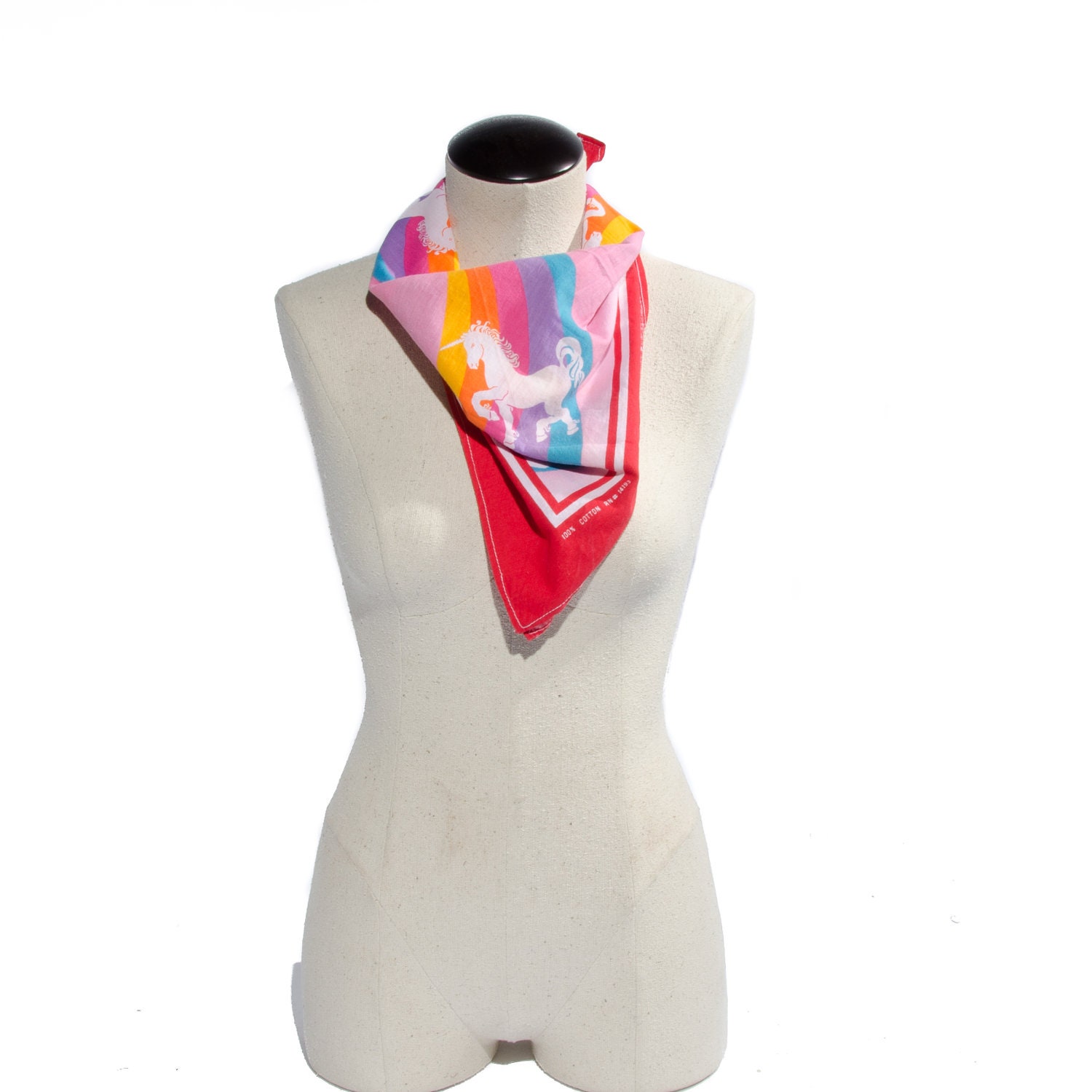 Red and Pink Rainbow and Unicorn Bandana Scarf