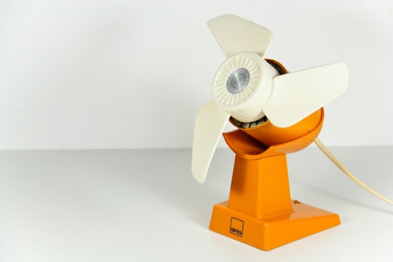 Industrial Desk Fan 1960s Orange Mad Men