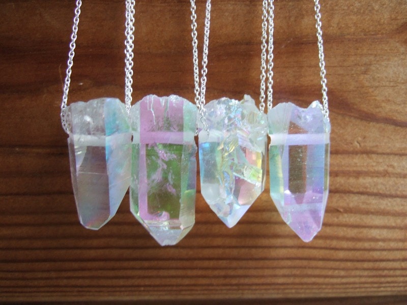 Sterling Silver Opal Aura Quartz Point Necklace