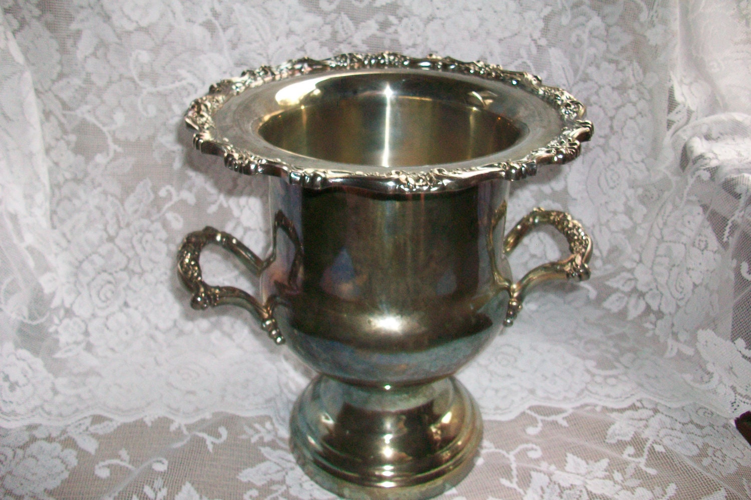 Tarnished Silver Plated Champagne Holder Bucket, Shabby Chic Decor, Table Centerpiece, Vintage Wedding Decor