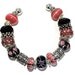 Pink Black Bracelet Cuff with Large Hole Beads