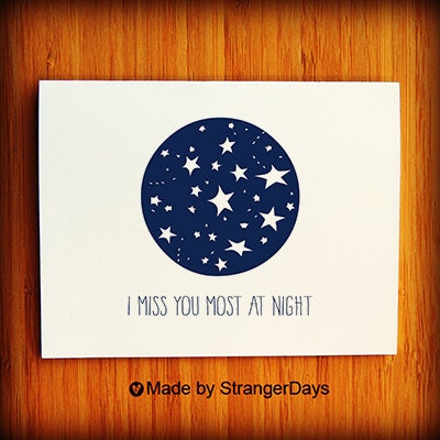 Missing you Card " I Miss you Most at Night " Greeting Card. I miss you Card. Long Distance Relationship Card.