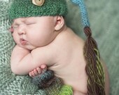 SALE - Newborn Hat, Stocking Hat & Leg Warmers Set, Blue, Yellow, Green, Brown, Photo Prop, Ready to Ship