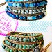 wrap bracelet DIY kits - 2 leather wrap bracelets, rhinestone friendship bracelets, pink and dark blue