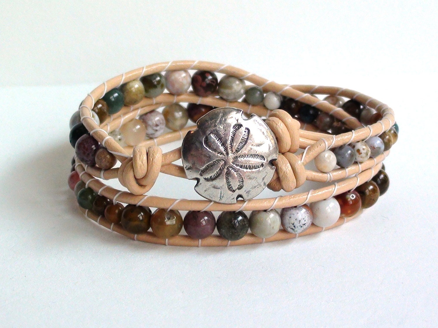 Ocean Jasper Double Wrap Leather Bracelet