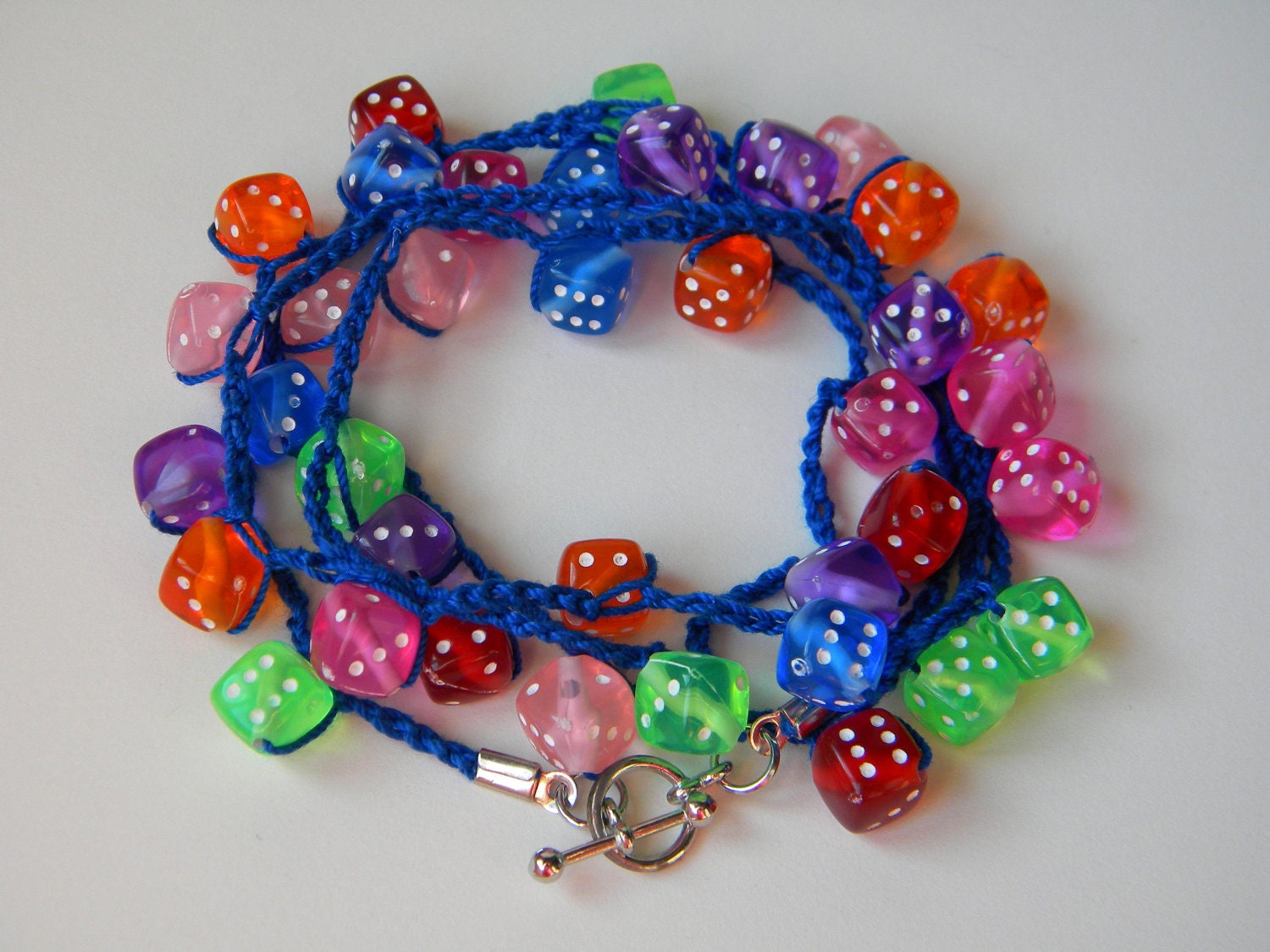 Rainbow Dice Crocheted Wrap Bracelet / Necklace / Anklet - Feeling Lucky - Colorful Jewelry - READY TO SHIP