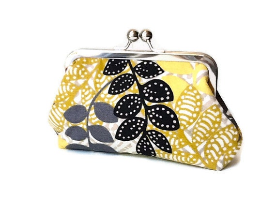 Small clutch bag, mustard yellow, black, gray