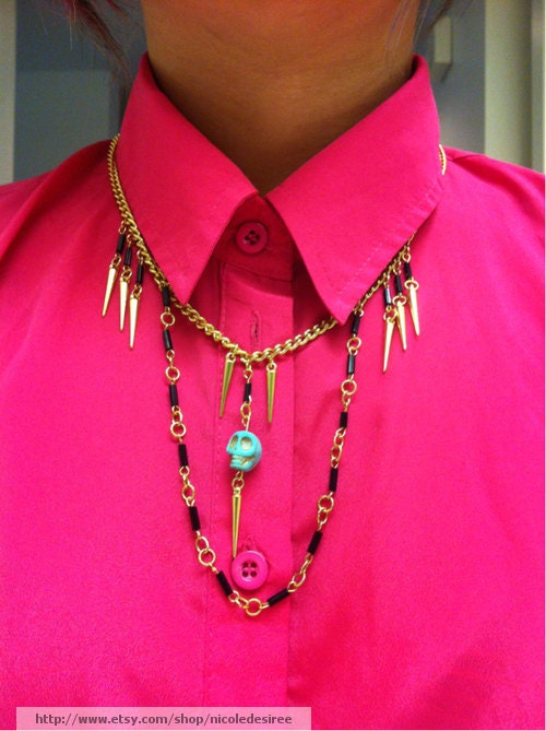 Turquoise Skull and Spikes Necklace
