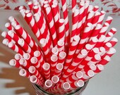 50 Paper Straws (Red) (Eco-friendly, Wedding, Shower, Party, Birthday, Teacher, School, Elementary, Carnival, Circus, Toddler, Fun)