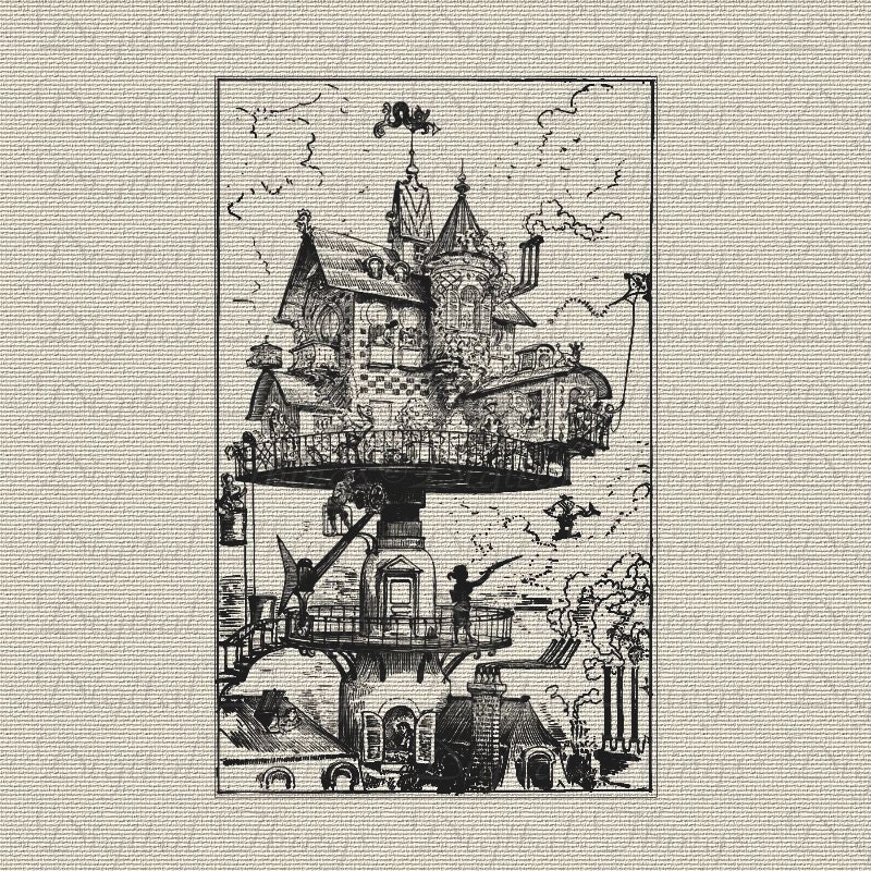 Victorian Steampunk Art French Elevated House Revolves Airship Digital Download for Iron on Transfer Fabric Pillows Tea Towel DT166 - DigitalThings
