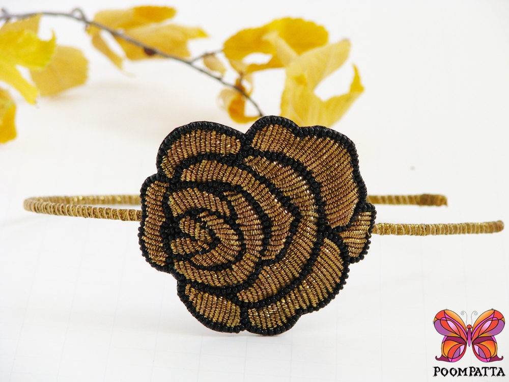 Headband-' BRONZE ROSE'- beaded and zardosi headpiece-holiday collection