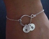 Sale-Personalized Two Initial coin disc, Sterling Silver Infinity Links Connector Bracelet