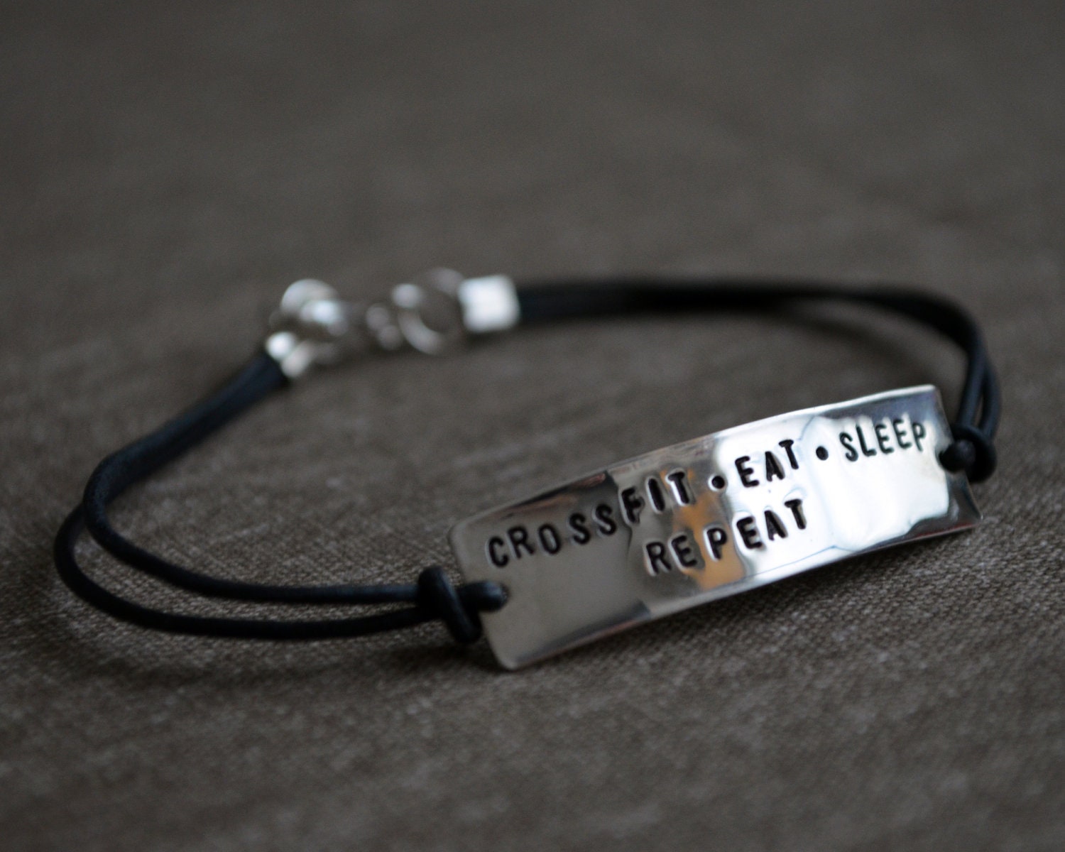 Crossfit Stamped Bracelet - Customized Sterling Silver and Leather