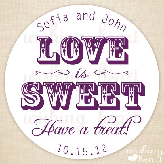 Thank You Favor Sticker - Love is Sweet, Have a Treat - Candy Buffet, Candy Bar Favor - 1.5 or 2 Inch Stickers for Wedding or Bridal Shower Il_570xn