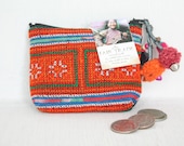 Tiny Coin Pouch Bag Purse Hill Tribe Fabric Vintage HMONG Hemp Handmade Thailand (BG290VS.378)