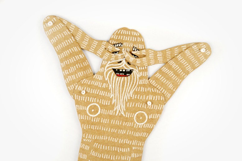 Yeti or Bigfoot - Articulated Paper Doll by Dubrovskaya. Kraft paper, hand painted, MADE TO ORDER.