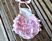 1st Birthday Bubble Romper, Baby Girl Ruffled Pink Seersucker Sunsuit, Custom Boutique Spring Children Clothing, Summer Swimsuit