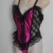 Vintage Teddi corset lingerie pink & black lace teddie M L