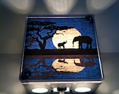 Mother and Baby Elephant Safari Moon Reflection - Repurposed Vintage Dictionary Print Design Night Light