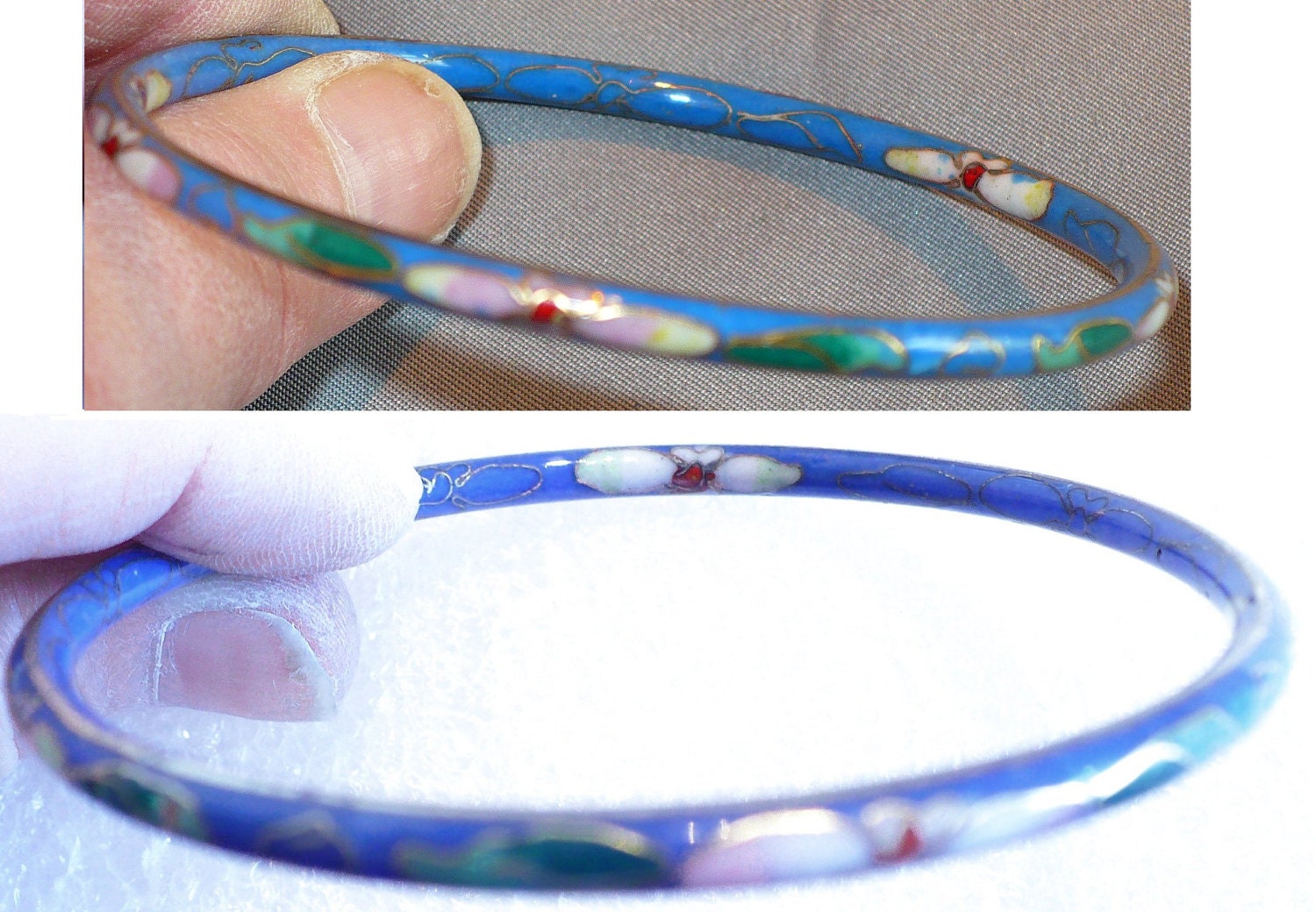 Vintage Cloissone Bracelet Blue & Gold Bangle Inside, Outside Design