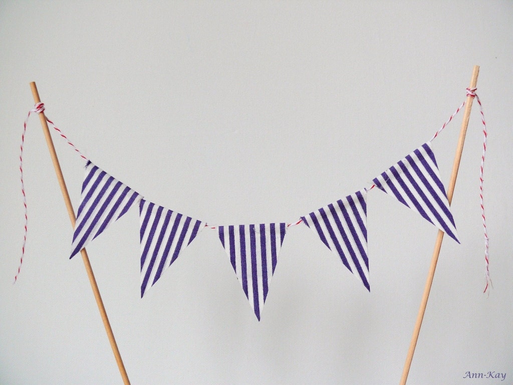 Nautical Wedding Cake Topper Bunting Striped Fabric Pennant Banner made to order