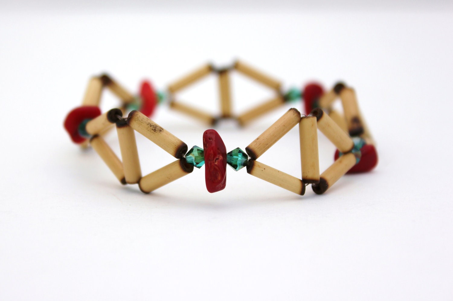 coral beaded bracelet stretch bracelet wooden beaded bracelet turquoise crystal bracelet boho bamboo