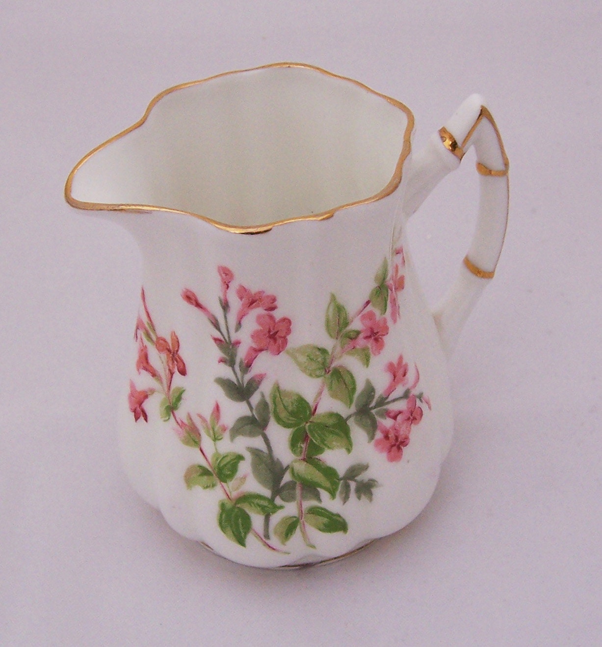 Vintage C & E VICTORIA England BONE CHINA Pink Flowers Creamer, 1912-1936s