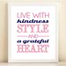 Pink and Navy 'Live With Kindness, Style, and a Grateful Heart' print poster