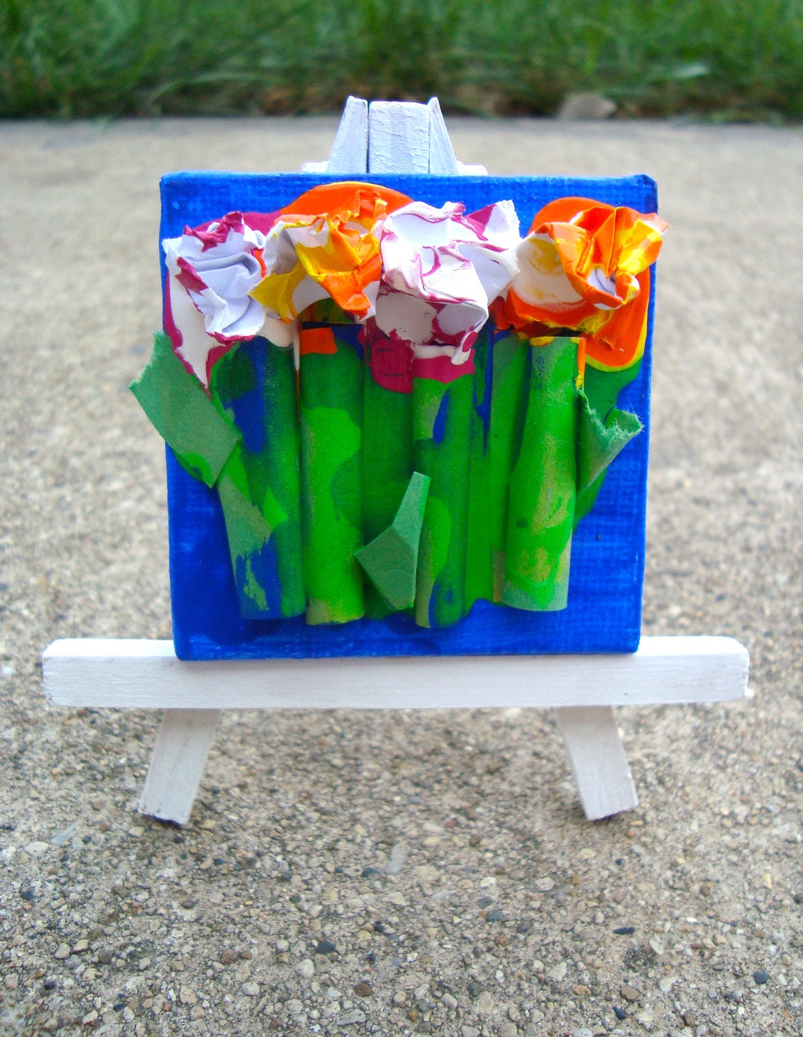 Art 3D Abstract Flower on Mini Canvas with Mini Easel-Bright Flower Art
