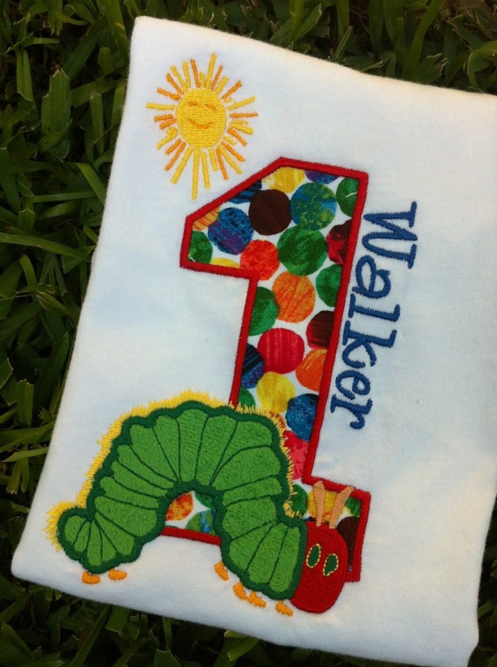 Very Hungry Caterpillar applique and embroidery birthday shirt
