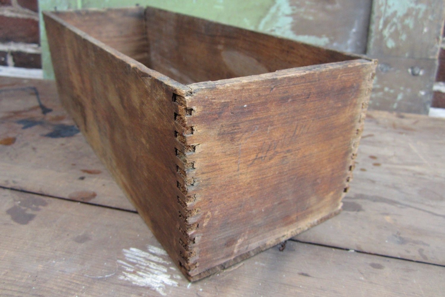 Antique Wood Box Dovetail Finger Joint Construction Primitive Rustic ...