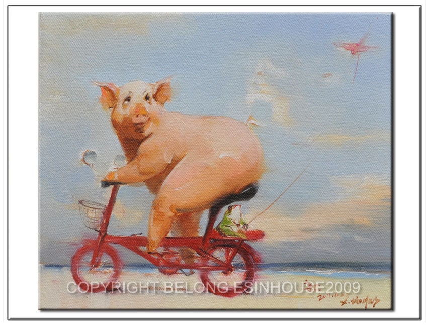 Farm animals pig oil painting original 10x12 "happy piggy contemporary tradition