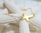 24k gold vermeil cross pendant. 14k gold filled Necklace.