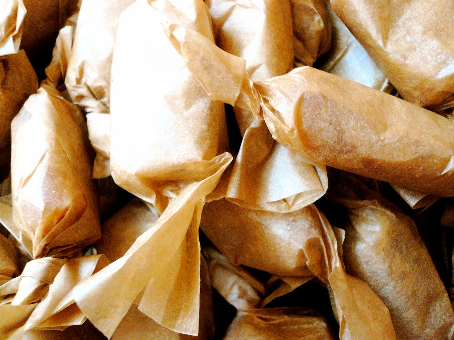 Three 1-dozen bags:Almond vanilla organic handmade fleur de sel caramels