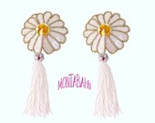 Burlesque Pasties WHITE DAISY Daisies Flower Sequin Nipple Tassels KIT