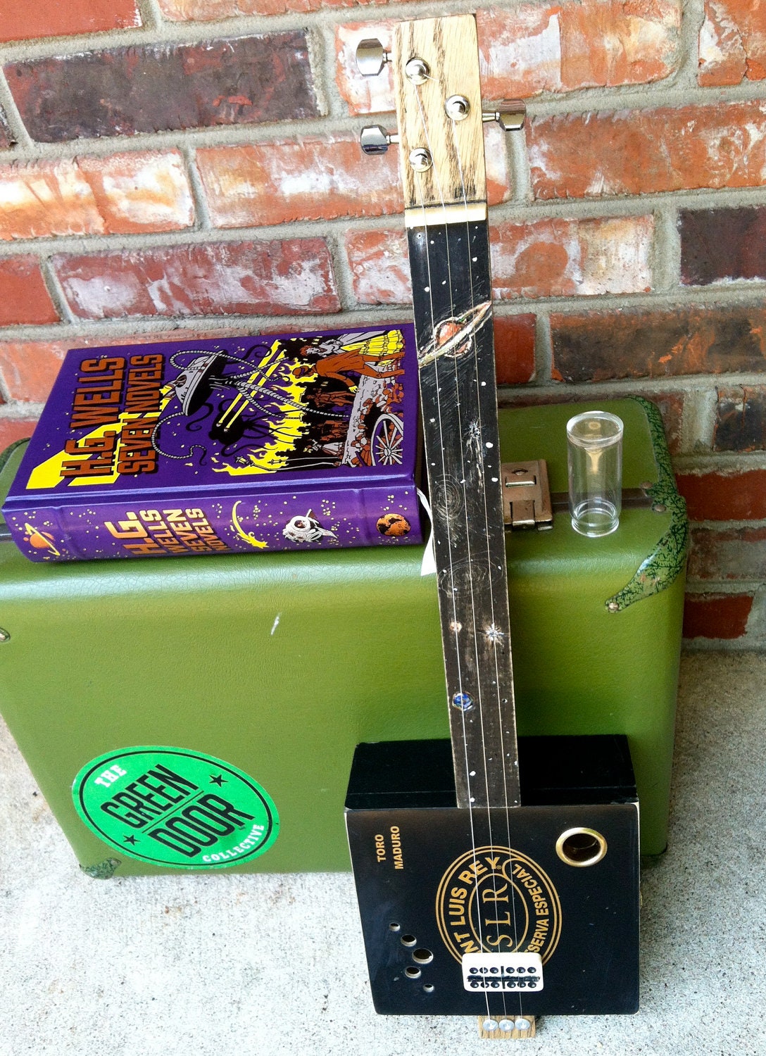 3 String Vintage Cigar Box Slide Guitar - "Cosmos"